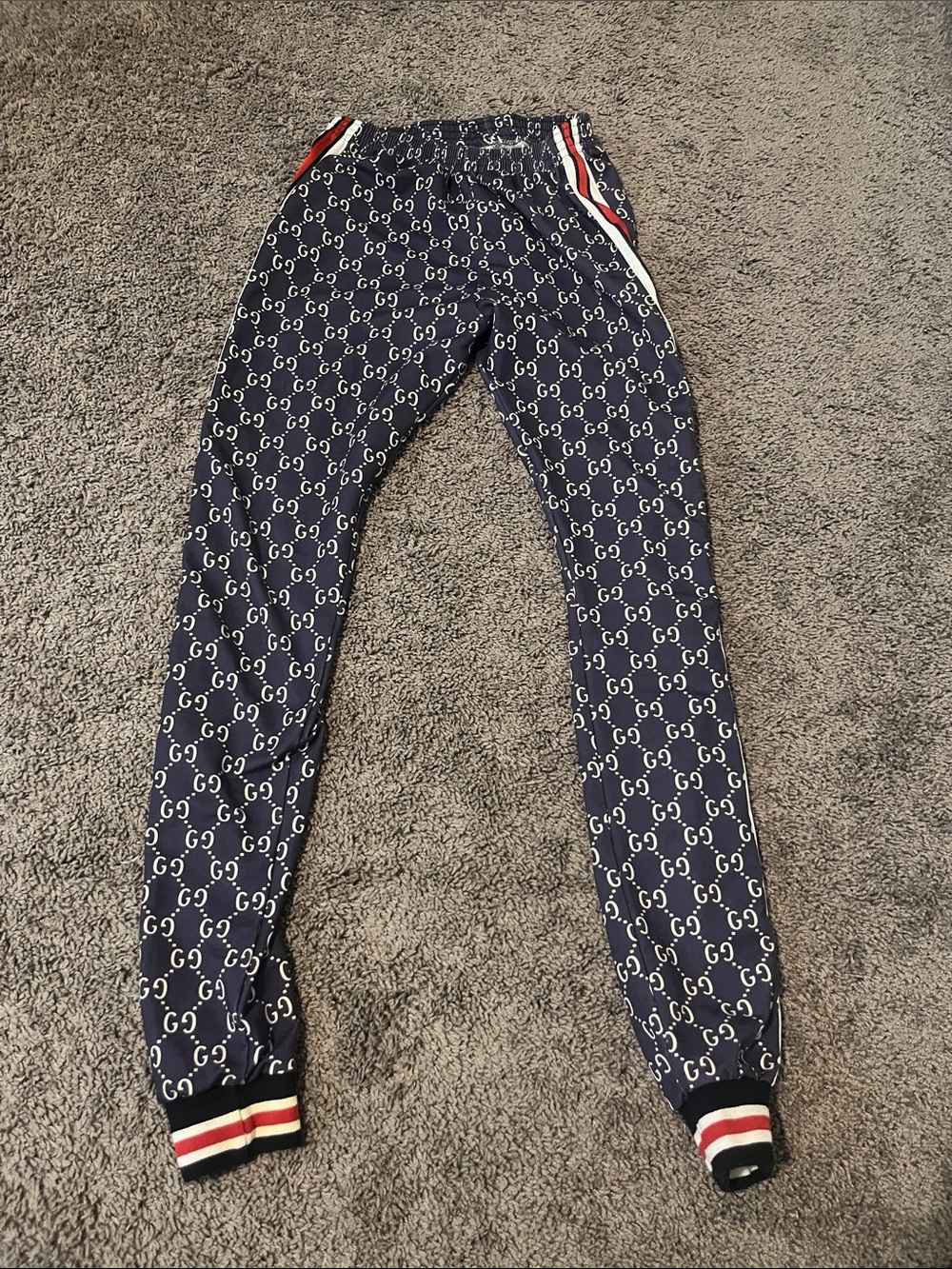 Gucci navy purple GG Logo Joggers with Red & White Stripe